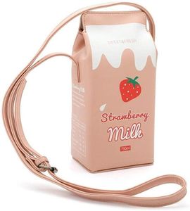 Bolsos de noche personalizados a la moda, diseño de botella de bebida con estampado de cartón de leche de fresa, bolso de hombro, bolso de mano para mujer, bolso de mensajero para mujer