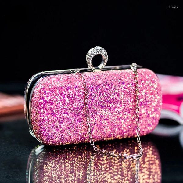 Bolsos de noche Pink Clutch Purse Women Bolsos de lentejuelas Bling 2024 Diseñador Bolso de teléfono de lujo Crossbody pequeño