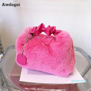 Sacs de soirée Rose Fluffy Dumpling Zipper Purse Hiver Fausse Fourrure Chaîne Bandoulière Pour Femmes Beige Sacs À Main En Peluche Femme Lady Totes