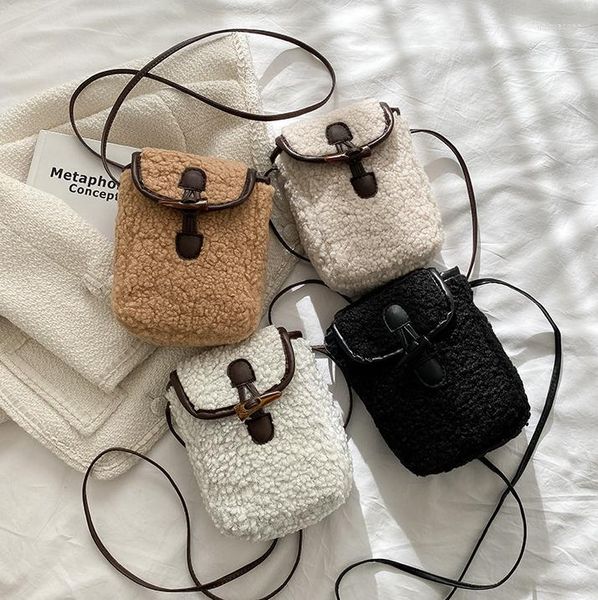 Bolsos de noche Bolso de felpa para teléfono móvil Mujer Mensajero de otoño e invierno Cartera cero Versátil Cuadrado pequeño vertical