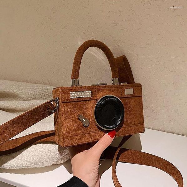 Sacs de soirée Pooflower Vintage en daim cuir caméra en forme de bandoulière Designer PU sacs à main drôle épaule Bolos Mujer ZH541