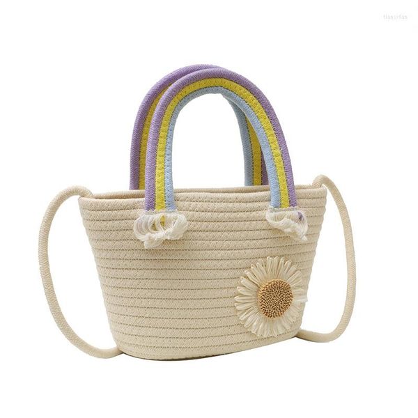 Bolsos de noche bonitos flor hembra hecha a mano pequeña bolso de bolso de bolso de algodón mango colorido bolso de cesta de moda playa casual de verano