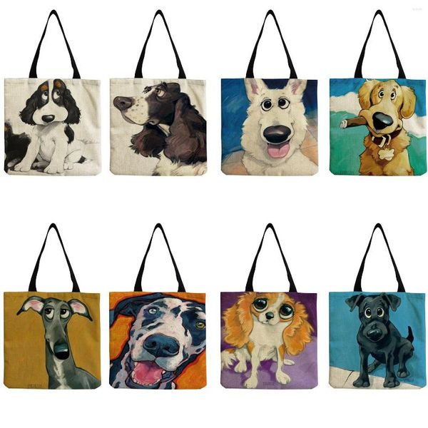 Sacs de soirée Imprimer Dames Fourre-tout Sac Animal Eco Friendly Haute Capacité 2023 Tendance Shopper Femme Chien Dessin animé Mignon Personnalisable