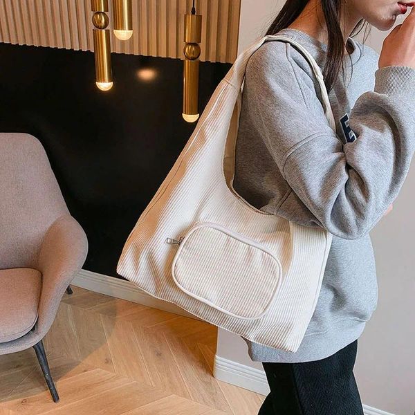 Sacs de soirée Produit Hasp Sac à bandoulière Femmes Casual Corduroy Tissu Tissu Tissu Sac à main College Style Zipper Poche extérieure Hobos