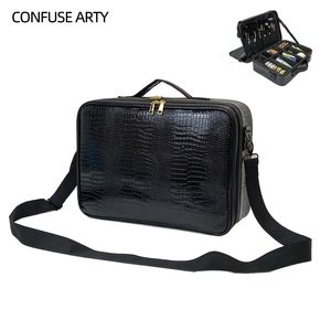 Sacs de soirée Sac cosmétique en cuir PU Boîte de maquillage professionnelle Grande capacité Stockage Voyage Trousse de toilette Maquillage Valise 230208