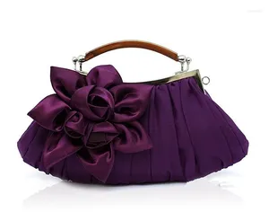 Sacs de soirée Purple Ladies Sac de mariage en satin Clutch Handbag Bride Party Purse Makeup 0005-E