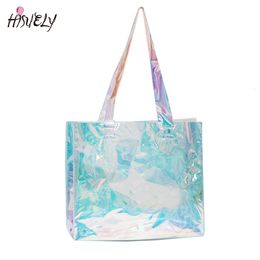 Abendtaschen PVC Transparente Handtaschen für Frauen Laser Holographische Handtasche Sommer Umhängetasche Große Kapazität Gelee Einkaufstasche 230726