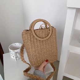 Sacos de noite Saco de rattan artesanal tecido balde bolsa de embreagem palha alça redonda ombro mulheres verão mensageiro bolsa