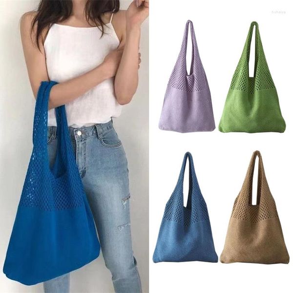 Bolsos de noche Ready Stock Simple Knitted Woman Single Shoulder Bag Shopping Hollow Totes de gran capacidad Bolsos Crochet trenzado