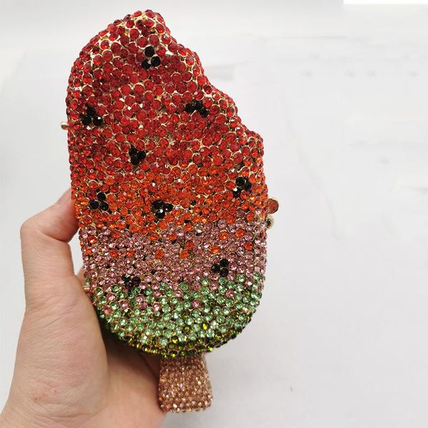 Bolsos de noche Rojo / Negro / Verde Multicolor Ice Lolly Shape Lady Mini Party Purse High Quality DesignerWomen's Crystal Diamond Clutch Hand