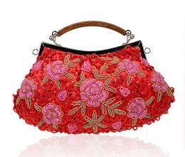 Bolsas de noche Red Chinese para mujer con cuentas con lentejuelas Banquete Bolso Clutch Fiesta Bolsa nupcial Monedero MakeupBag 0003E 230728