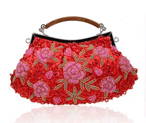 Bolsos de noche rojo chino para mujer con cuentas de lentejuelas banquete bolso embrague fiesta nupcial bolso monedero MakeupBag 0003E 230720