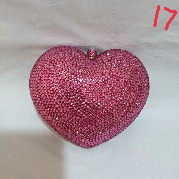 Bolsos de noche Red Full Diamond Women Clutch Wedding Birthday Crystal Heart Shaped Ladies Dinner Bag Pink Clutches 230720