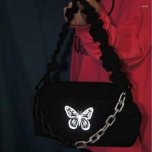 Avondtassen Reflecterende vlinder Eén schouder Franse onderarmtasketting Zwart ontwerp Dameshandmode Meisjeshandtas