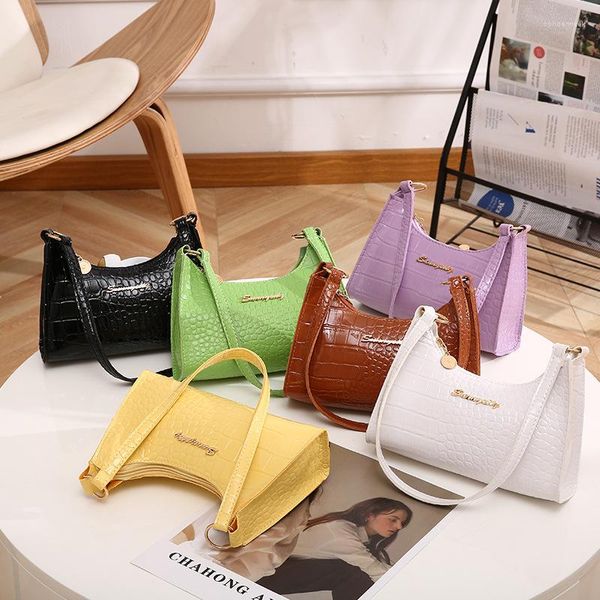 Bolsos de noche Retro con diseño de cocodrilo, bolso de mano para mujer, bolso para axilas de Color brillante exquisito, bolso de hombro de alta calidad de cuero PU para mujer, compras