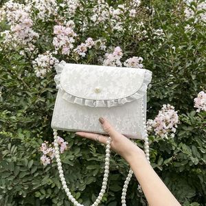 Avondtassen retro crossbody voor vrouwen witte kanten parel ketting dames kleine vierkante schoudertas vrouwelijke koppelingsportebeurs handtassen zak femmeeevening