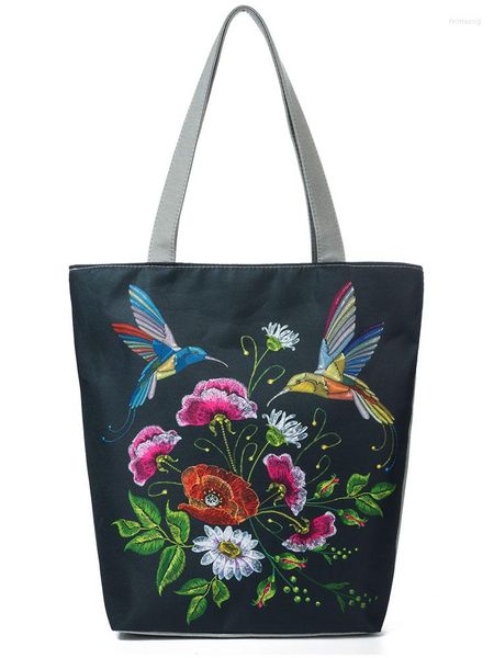 Bolsos de noche Retro bordado Floral pájaro impreso bolsos para mujeres moda clásico hombro con cremallera bolso de mano viaje Casual