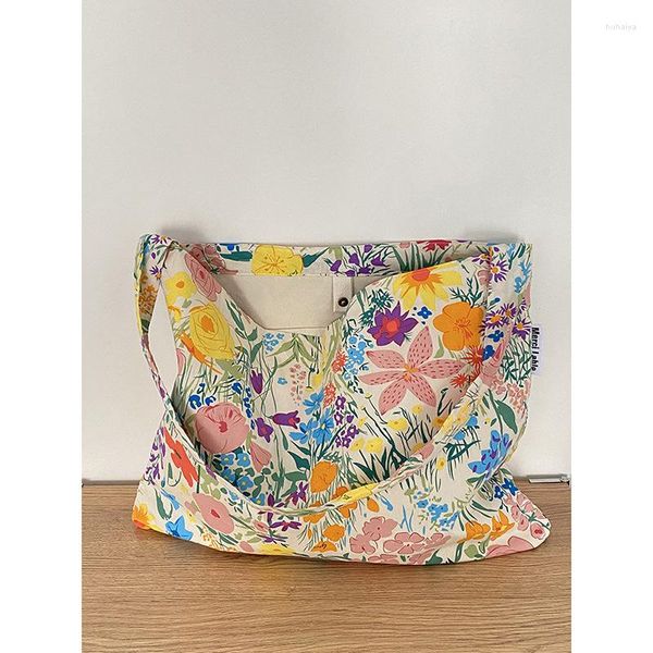 Bolsos de noche Retro Floral Lona Hombro Crossbody Mujeres Gran capacidad Reutilizable Eco Tela Flor Tote Mujer Viaje Compras Bolsa de playa