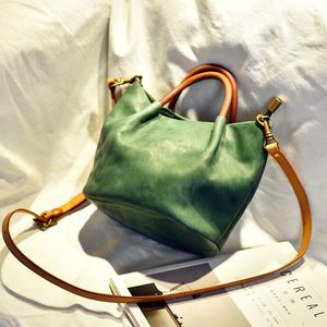 Sacs de soirée Rétro littéraire doux peau de vache femme sac à main en cuir tanné végétal simple une épaule bandoulière seau sac soirée