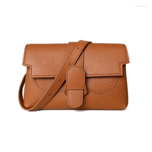 Bolsos de noche cuadrados Retro para mujer, bolsos de mano de cuero auténtico para mujer, bolso de hombro tipo bandolera, cinturón de pecho, cintura, piel de vaca de grano de Palma