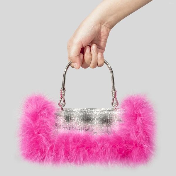 Bolsos de noche Rhin2023one, bolso de mujer con cadena de plumas de avestruz, bolso de hombro tipo bandolera brillante y bolso de mano brillante para fiesta, boda