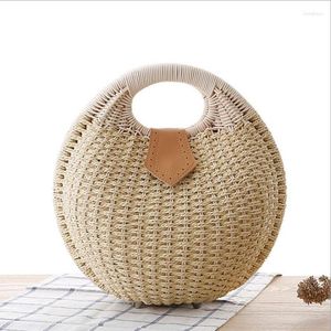 Avondtassen Round Straw Women Summer Rattan Bag Handgemaakt geweven strand Cross Body Circle Bohemia Handtas Bali