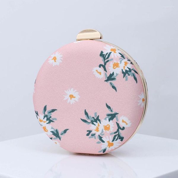 Sacs de soirée rond femme sac en tissu avec fleur broderie Style japonais sacs à main pour dames Petite bandoulière épaule