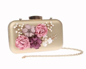 Avondtassen Royal Gold Women's Bag PU Handtas Bridal Wedding Party Koppeling Portemake Make-up Twee kettingbloemen 03944 Devening