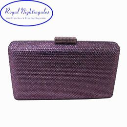 Avondtassen Royal Nightingales Purple Hard Box Case Crystal Clutches en avondtassen voor bijpassende schoenen van dames en kleding HKD230821