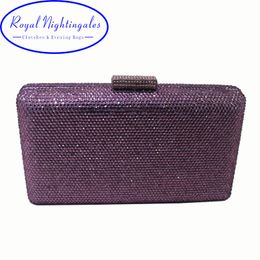 Avondtassen Royal Nightingales Purple Hard Box Case Crystal Koppelingen en voor Dames Bijpassende Schoenen Jurk 230725