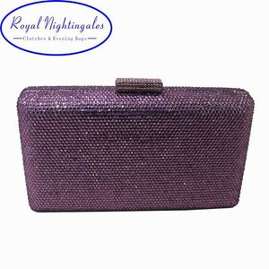 Sacs de soirée Royal Nightingales Purple Hard Box Case Pochettes en cristal et sacs de soirée pour femmes Chaussures et robe assorties HKD230821