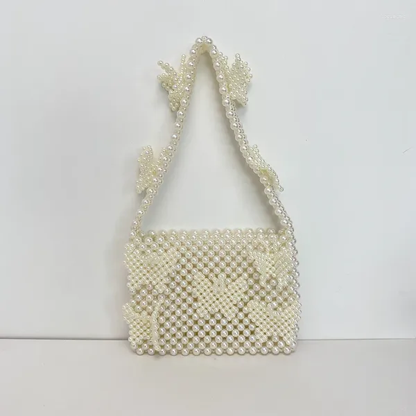 Sacs de soirée Style rural Mode Femmes Blanc Perle Papillon Sac à bandoulière Vintage Sacs à main Casual Dames Femme 2023 Summer Gift Party