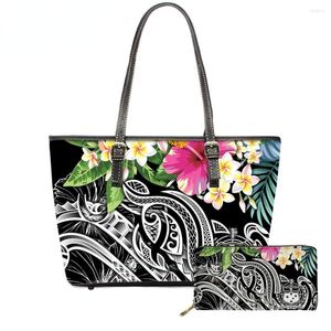 Sacs de soirée S Lareg Cuir Femmes Sac à bandoulière Set Polynésien Samoa Plumeria Folral 3D Imprimer Vintage Femme Sac à main