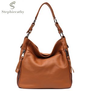 Sacs de soirée SC Grand sac à bandoulière souple en cuir souple pour femme en peau de vache multi-poches Casual Hobo Femme Messenger Real Skin Sac à main 230718