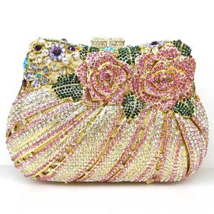 Sacs de soirée vente de haute qualité diamant cristal rose embrayage sac de soirée mariée banquet creux luxe fête reine Q26 230804