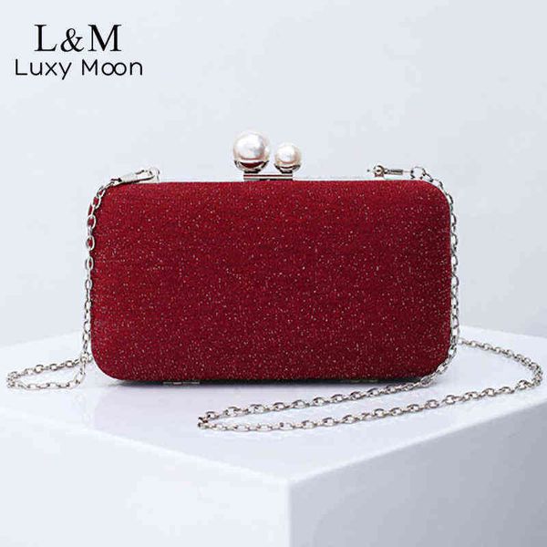 Sacs de soirée Sequin sac de soirée pour femmes luxe perle solide sac à main pochette sac à main boîte en métal femme fête mariage petit sac à bandoulière X362h 220325