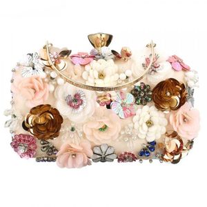 Bolsos de noche Lentejuelas Floral Bolso Rosa Desnudo Embrague Monederos Bolso de hombro para mujer Boda Fiesta Banquete Fiesta 3d Lujo 230427