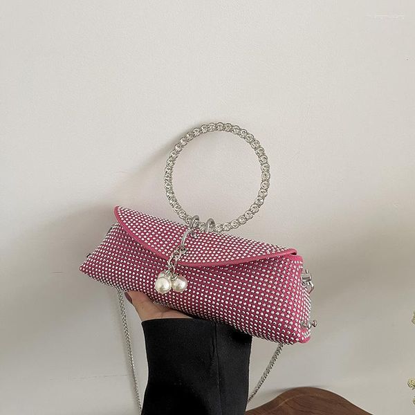 Bolsos de noche, bolso de lujo brillante con diamantes de imitación y lápiz labial, bolso de mano para fiesta y cena, bolsos de mano para mujer, bolso de hombro con cadena