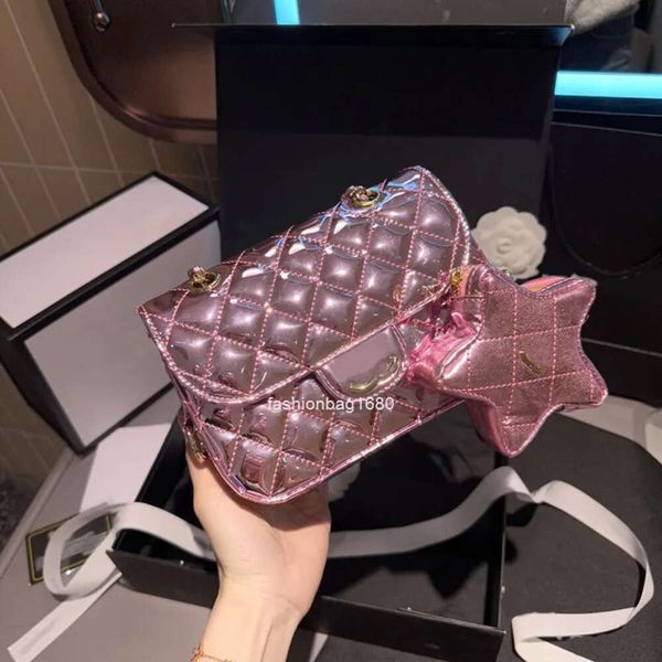 Sacs de soirée Sac de créateur en cuir verni rose brillant Sac à main pour femme Sac à bandoulière avec porte-monnaie étoile Sac à bandoulière en métal doré à rabat classique