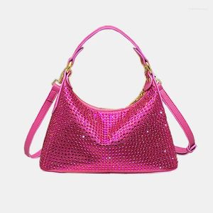 Bolsos de noche Hobos de diamantes de imitación brillantes para mujeres Bolsos de diseñador de lujo Monederos 2024 En moda Rose Red Hombro Crossbody