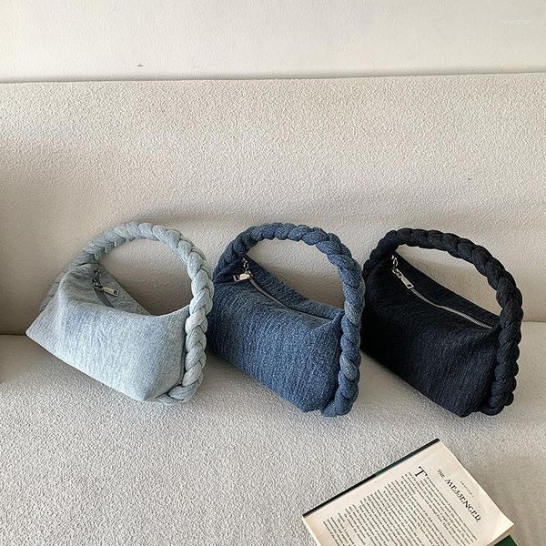 Sacs de soirée sac à bandoulière pour femme grande capacité sacs à main filles Denim Twist chaîne tressée bandoulière