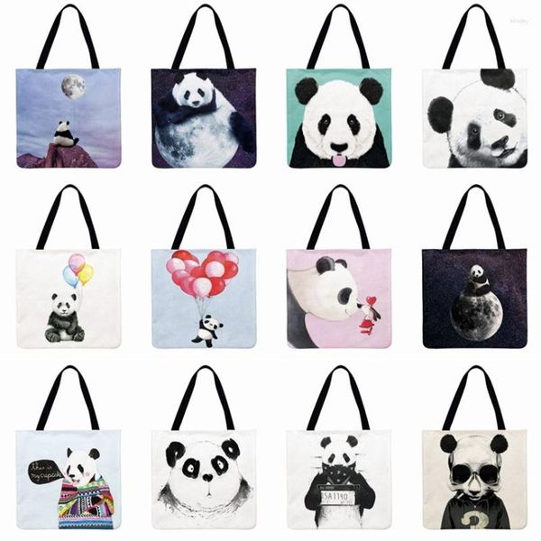 Sacs de soirée sac à bandoulière femmes dessin animé Panda impression fourre-tout pliable Shopping linge Febric décontracté réutilisable plage main