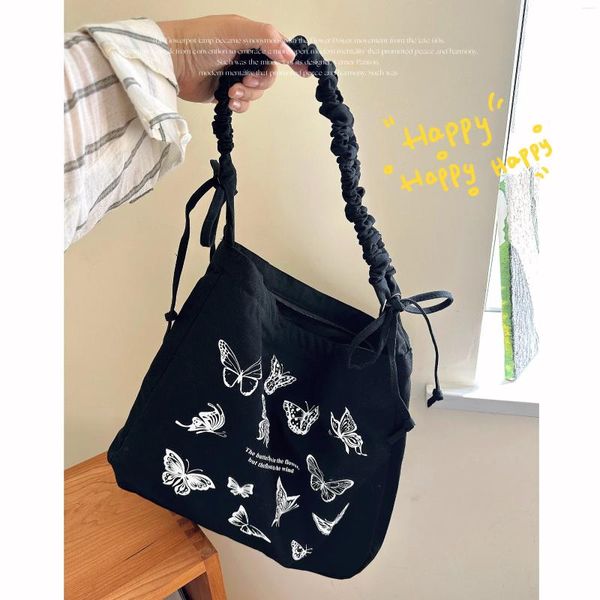 Bolsas de noche Hombro Vintage Crossbody Bolsa de tela Gran capacidad Casual Estudiante Mariposa Impresión Simple Lona para niñas