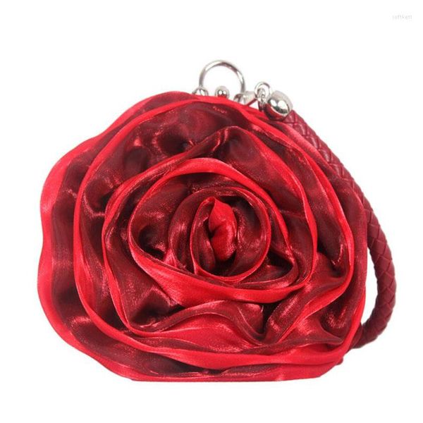Sacs de soirée en soie fleur pochette sac à main et sacs à main 2023 femmes élégantes Mini sac rond fête de mariage portefeuilles rouge noir blanc B359