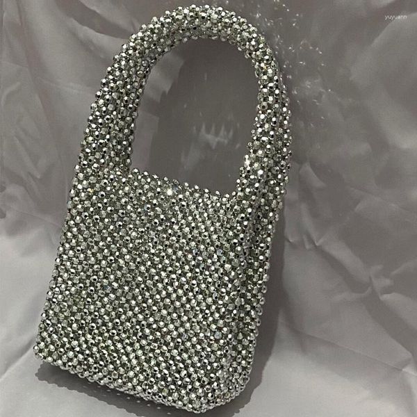 Bolsos de noche de plata de gran capacidad con cuentas, bolsos transparentes, bolsos hechos a mano, bolso de mano para mujer, libros de bolsillo de lujo y mujer