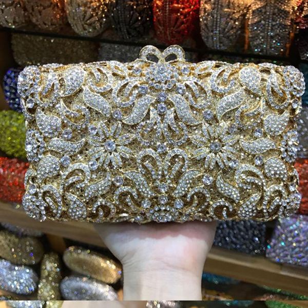 Bolsos de noche, bolso de mano de cristal plateado de lujo, bolso de fiesta con diamantes de imitación dorados, bolso de mano para mujer, bolsos de mano para el día de la boda, BlackEvening