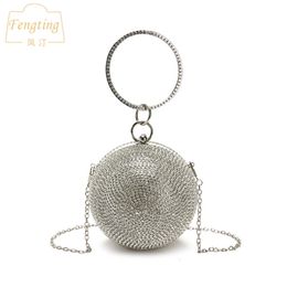 Borse da sera Argento Mini sfera rotonda per le donne Moda diamanti Pochette da donna Messenger Borsa a catena FTB166 230725