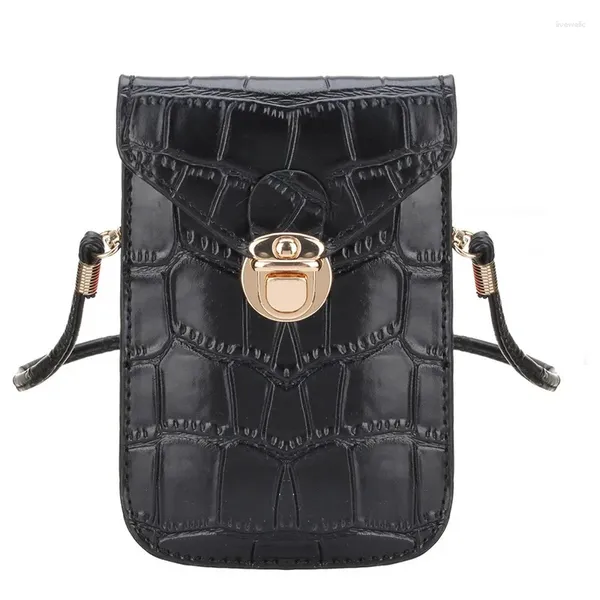 Bolsos de noche Silver Teléfono móvil mini embrague pequeño bolso de hombro de cocodrilo cuero para mujeres bolso de embrague de embrague negro