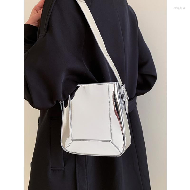 Evening Bags Silver Shouder For Women 2023 Summer Hologram Laser Bag PU Leather Female Underarm Handbags Bucket