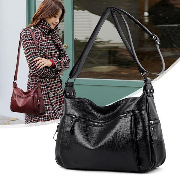 Sacs de soirée Simple Noir Femmes Sac À Bandoulière A Main Bandoulière Femme Vintage En Cuir Messenger Sac Bolsa Femininas Designer Sac À Main